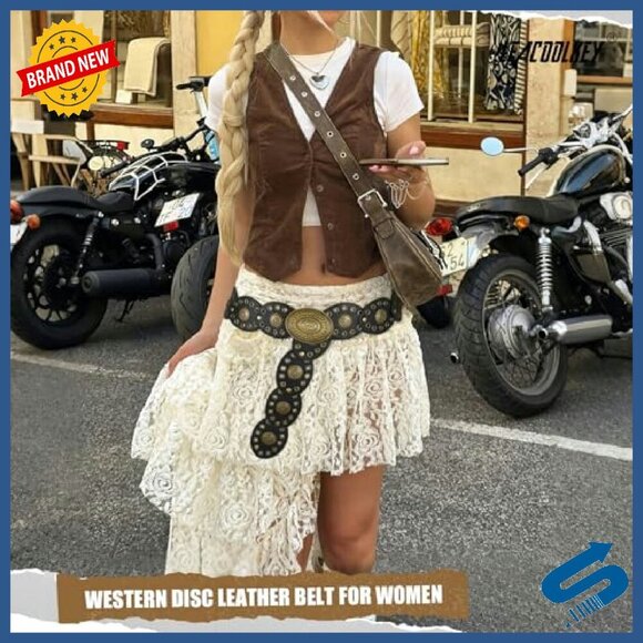 Vintage Western Disc Belt Hollow Concho Adjustable Faux Leather Women\'s main image 5